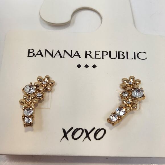 Banana Republic Earring Set of 4 Gold Tone Studs Crystal Casual Workwear Jewelry - Picture 3 of 6